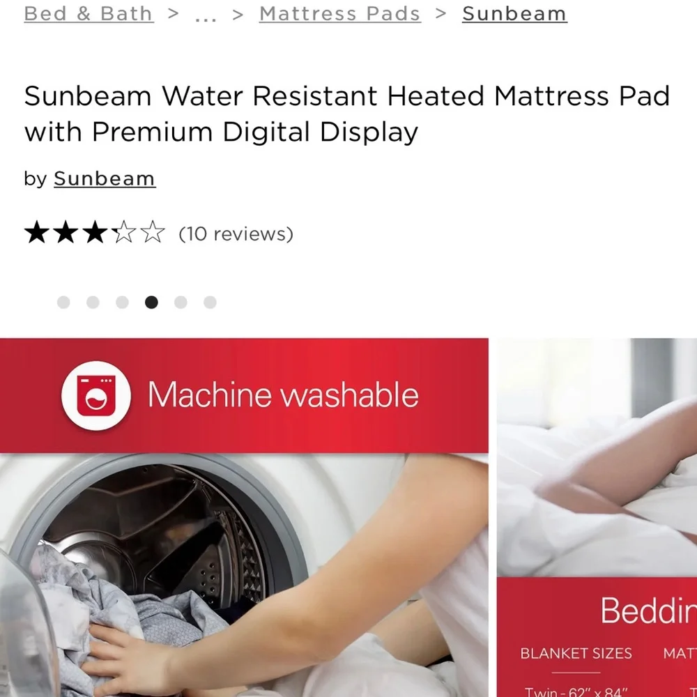 NEW Sunbeam Water Resistant Heated Mattress Cover
